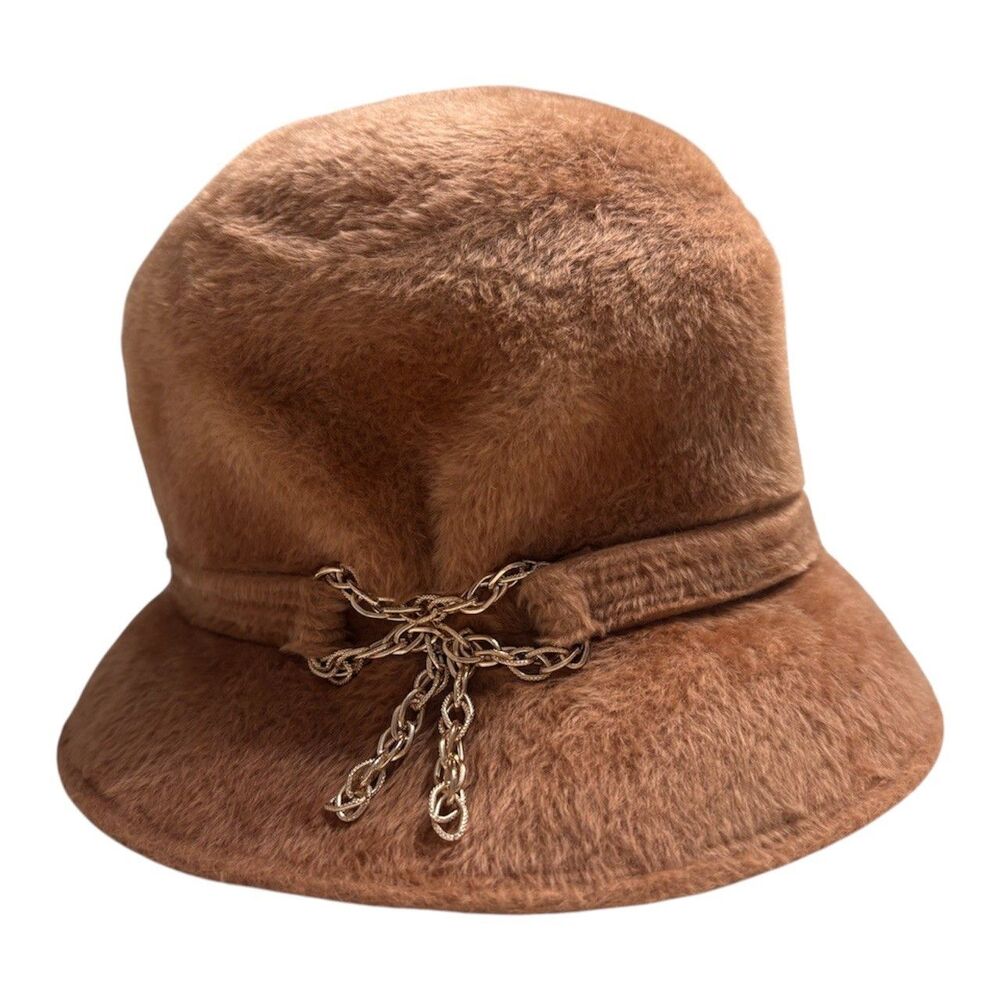 Vintage Martelle Fur Felt Cloche Hat 1950s Paris Francois NY Made in USA Camel